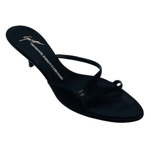 GIUSEPPE ZANOTTI BLACK SATIN SLIDE SANDALS
